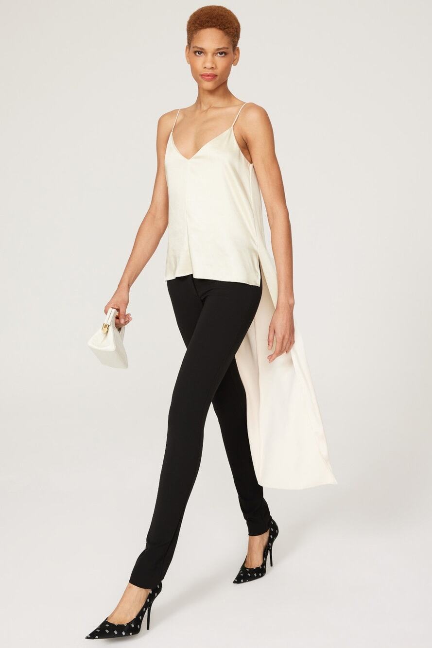 Obando Cream High Low Sleeveless V-Neck Satin Tank Top Size 2